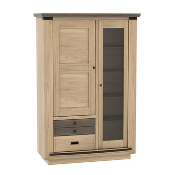 MAGELLAN - Vitrine 1 porte vitrée 1 bois 2 tiroirs